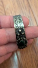 Native American Fred Harvey Era sterling Silver Stamp Green turquoise bracelet - Additional view 4