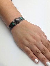 Antique Fred Harvey Era Green Turquoise Cuff Sterling Silver Bracelet - Additional view 1