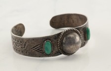 Antique Fred Harvey Era Green Turquoise Cuff Sterling Silver Bracelet - Additional view 3