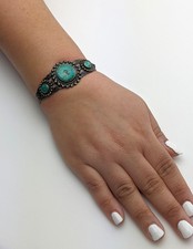 Fred Harvey Era Blue Turquoise Cuff Sterling Silver Bracelet - Additional view 2