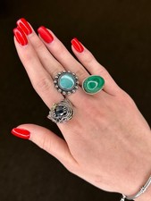 Fred Harvey Era Turquoise Circle Sterling Silver Ring Size 6 3/4 - Additional view 1