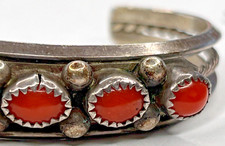 Old Pawn Navajo Red Branch Coral Sterling 925 Cuff Bracelet 23G Fred Harvey Era - Additional view 4