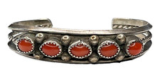 Old Pawn Navajo Red Branch Coral Sterling 925 Cuff Bracelet 23G Fred Harvey Era