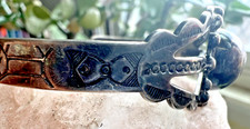 OLD PAWN BOWTIE STAMP Southwestern BUMP UP CUFF bracelet silver Fred Harvey 6.5