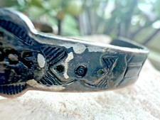 OLD PAWN BOWTIE STAMP Southwestern BUMP UP CUFF bracelet silver Fred Harvey 6.5