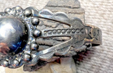 OLD PAWN BOWTIE STAMP Southwestern BUMP UP CUFF bracelet silver Fred Harvey 6.5
