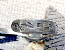 OLD PAWN BOWTIE STAMP Southwestern BUMP UP CUFF bracelet silver Fred Harvey 6.5