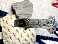 OLD PAWN BOWTIE STAMP Southwestern BUMP UP CUFF bracelet silver Fred Harvey 6.5