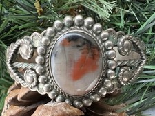 Vintage FRED HARVEY ERA petrified wood cuff bracelet sterling silver 6.25" 24g