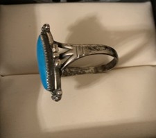 Fred Harvey Era Native American Sterling Silver Turquoise Ring 9.75 - Additional view 3