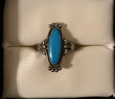 Fred Harvey Era Native American Sterling Silver Turquoise Ring 9.75