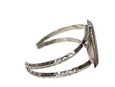 Vintage Fred Harvey Era sterling silver petrified wood cuff bracelet - Additional view 3