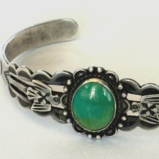 VINTAGE 30s FRED HARVEY THUNDERBIRD STERLING SILVER TURQUOISE BRACELET NAVAJO - Additional view 1