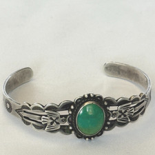 VINTAGE 30s FRED HARVEY THUNDERBIRD STERLING SILVER TURQUOISE BRACELET NAVAJO - Additional view 21