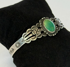 VINTAGE 30s FRED HARVEY THUNDERBIRD STERLING SILVER TURQUOISE BRACELET NAVAJO