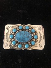 Vintage Bell Trading Post  Nickel Silver & Turquoise SW Belt Buckle Fred Harvey - Additional view 1
