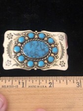 Vintage Bell Trading Post  Nickel Silver & Turquoise SW Belt Buckle Fred Harvey - Additional view 4
