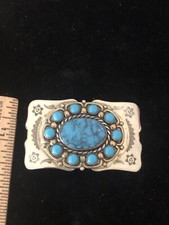 Vintage Bell Trading Post  Nickel Silver & Turquoise SW Belt Buckle Fred Harvey - Additional view 5