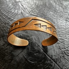 Vntg Navajo Fred Harvey Era WHEELER Co Hand Stamped Solid Copper Cuff Bracelet