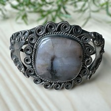 VTG  Navajo Cuff Bracelet Size 6 Agatized AZ Wood Sterling Fred Harvey 52.5g - Additional view 1