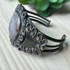 VTG  Navajo Cuff Bracelet Size 6 Agatized AZ Wood Sterling Fred Harvey 52.5g - Additional view 2