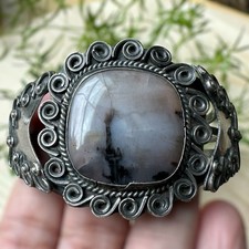 VTG Navajo Cuff Bracelet Size 6 Agatized AZ Wood Sterling Fred Harvey 52.5g