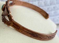 Vintage Fred Harvey Era Copper Turquoise Thunderbird Childs Baby Cuff Bracelet - Additional view 3