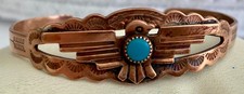 Vintage Fred Harvey Era Copper Turquoise Thunderbird Childs Baby Cuff Bracelet