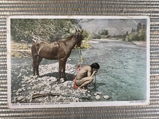 Apache Warrior at Navaho Rio Arizona Postcard Fred Harvey