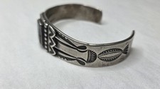 Vintage Fred Harvey Era Navajo Heavy Stamped Sterling Turquoise Cuff Bracelet - Additional view 1