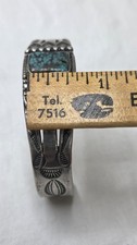 Vintage Fred Harvey Era Navajo Heavy Stamped Sterling Turquoise Cuff Bracelet - Additional view 8