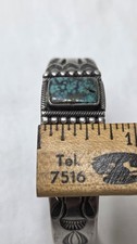 Vintage Fred Harvey Era Navajo Heavy Stamped Sterling Turquoise Cuff Bracelet - Additional view 9
