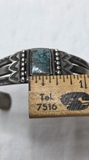 Vintage Fred Harvey Era Navajo Heavy Stamped Sterling Turquoise Cuff Bracelet - Additional view 10