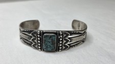 Vintage Fred Harvey Era Navajo Heavy Stamped Sterling Turquoise Cuff Bracelet