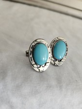 Fred Harvey Era NATIVE AMERICAN STERLING Sleeping Beauty TURQUOISE CUFFLINKS - Additional view 1