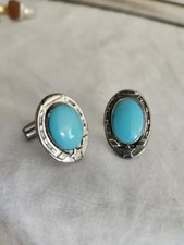 Fred Harvey Era NATIVE AMERICAN STERLING Sleeping Beauty TURQUOISE CUFFLINKS - Additional view 2