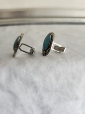 Fred Harvey Era NATIVE AMERICAN STERLING Sleeping Beauty TURQUOISE CUFFLINKS - Additional view 3