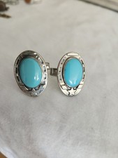 Fred Harvey Era NATIVE AMERICAN STERLING Sleeping Beauty TURQUOISE CUFFLINKS