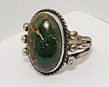 Vintage Navajo Fred Harvey Era Green Turquoise Sterling Silver Ring size 7 - Additional view 1