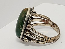 Vintage Navajo Fred Harvey Era Green Turquoise Sterling Silver Ring size 7 - Additional view 4