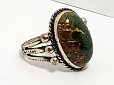 Vintage Navajo Fred Harvey Era Green Turquoise Sterling Silver Ring size 7 - Additional view 5