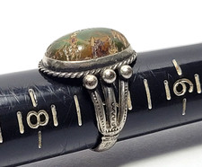 Vintage Navajo Fred Harvey Era Green Turquoise Sterling Silver Ring size 7