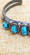 Vintage Fred Harvey Era Navajo Sterling Silver & Turquoise Cuff Bracelet - Additional view 1