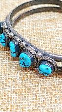 Vintage Fred Harvey Era Navajo Sterling Silver & Turquoise Cuff Bracelet - Additional view 2