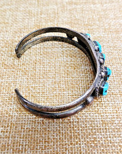 Vintage Fred Harvey Era Navajo Sterling Silver & Turquoise Cuff Bracelet - Additional view 4