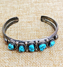 Vintage Fred Harvey Era Navajo Sterling Silver & Turquoise Cuff Bracelet - Additional view 5