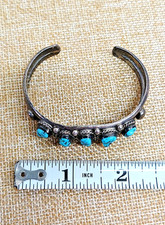 Vintage Fred Harvey Era Navajo Sterling Silver & Turquoise Cuff Bracelet - Additional view 6