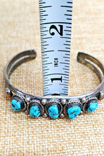 Vintage Fred Harvey Era Navajo Sterling Silver & Turquoise Cuff Bracelet - Additional view 7