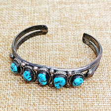 Vintage Fred Harvey Era Navajo Sterling Silver & Turquoise Cuff Bracelet
