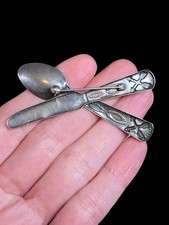 VINTAGE NAVAJO FRED HARVEY ERA TURQUOISE KNIFE SPOON STERLING SILVER BROOCH PIN - Additional view 2